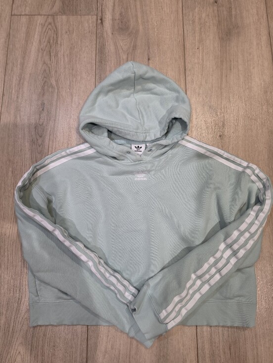 Sweaters - Adidas Originals Mint Green Cropped Hoodie Women’s XS Trefoil 3 Stripe Sweatshir
